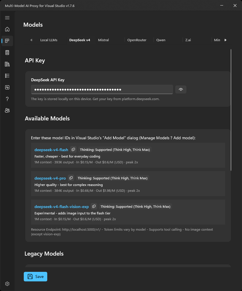 Adding API keys for configured models.