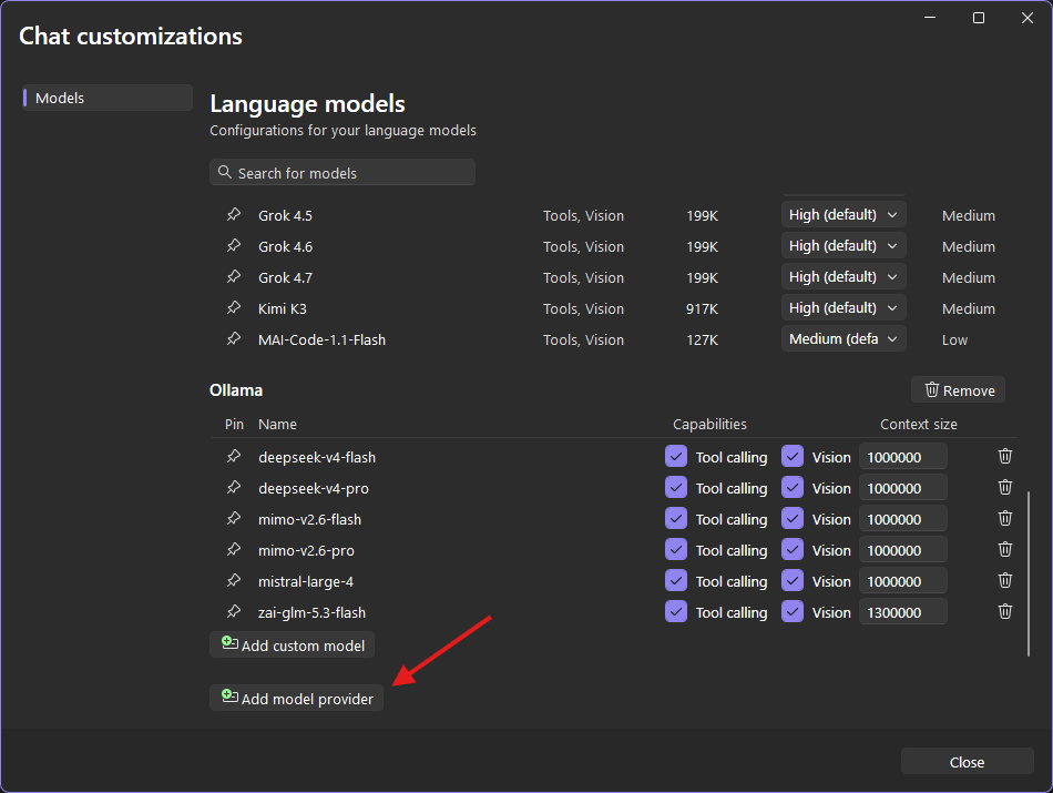 The model selected in GitHub Copilot chat.