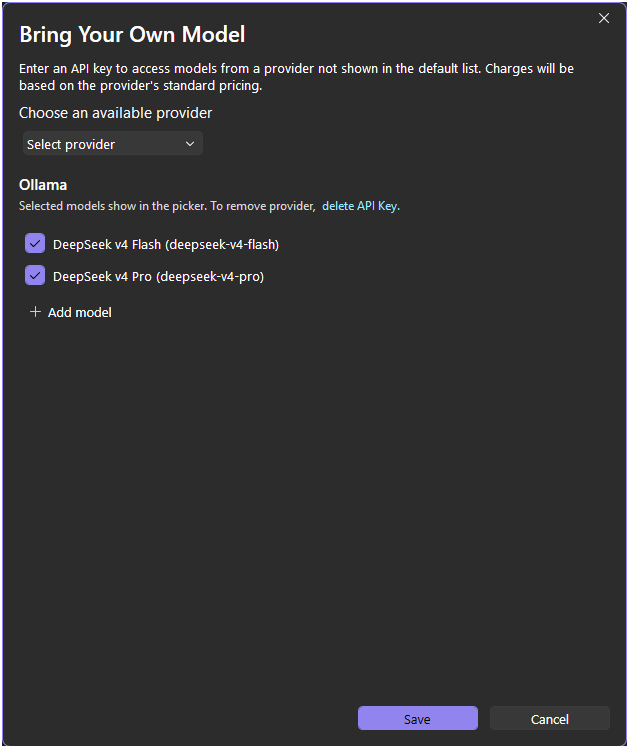 Configured models listed in Manage Models.