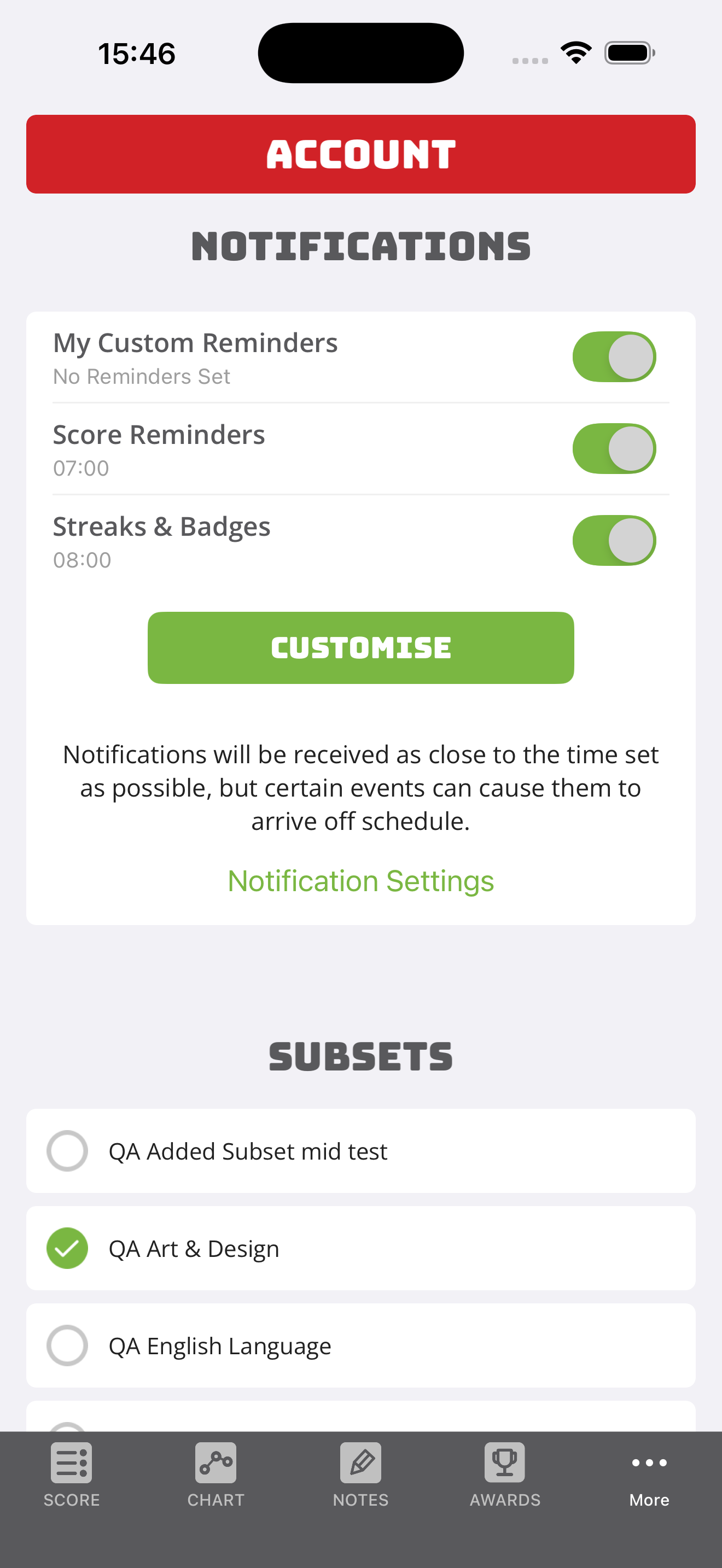 The B.E.N. app account screen.