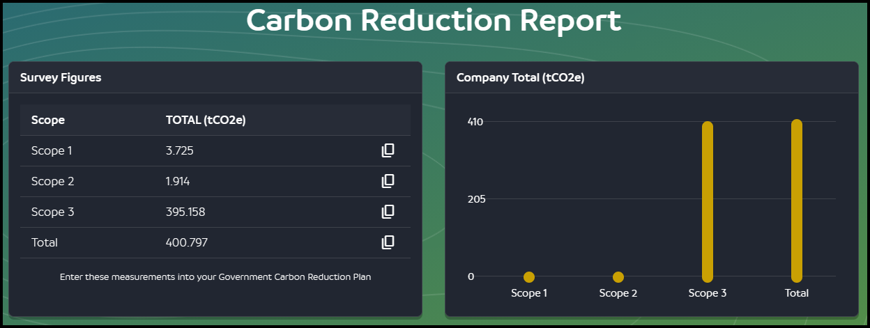 The BidPiston carbon totals report.